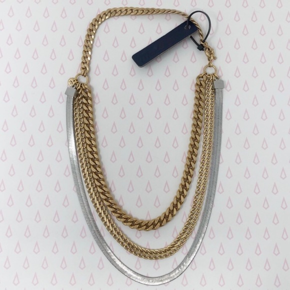 NWT Madewell Three Strand Link Chain Necklace Gold Silver